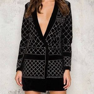 Black Velvet Rhinestone Blazer Dress